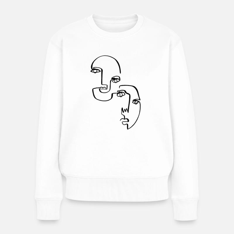 Abstrakte Gesichter, Lineart - Frauen Premium Bio Pullover - Weiß