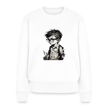Boy with glasses at school one. - Women's Premium Organic Jumper - white - Front - Julia (174cm)