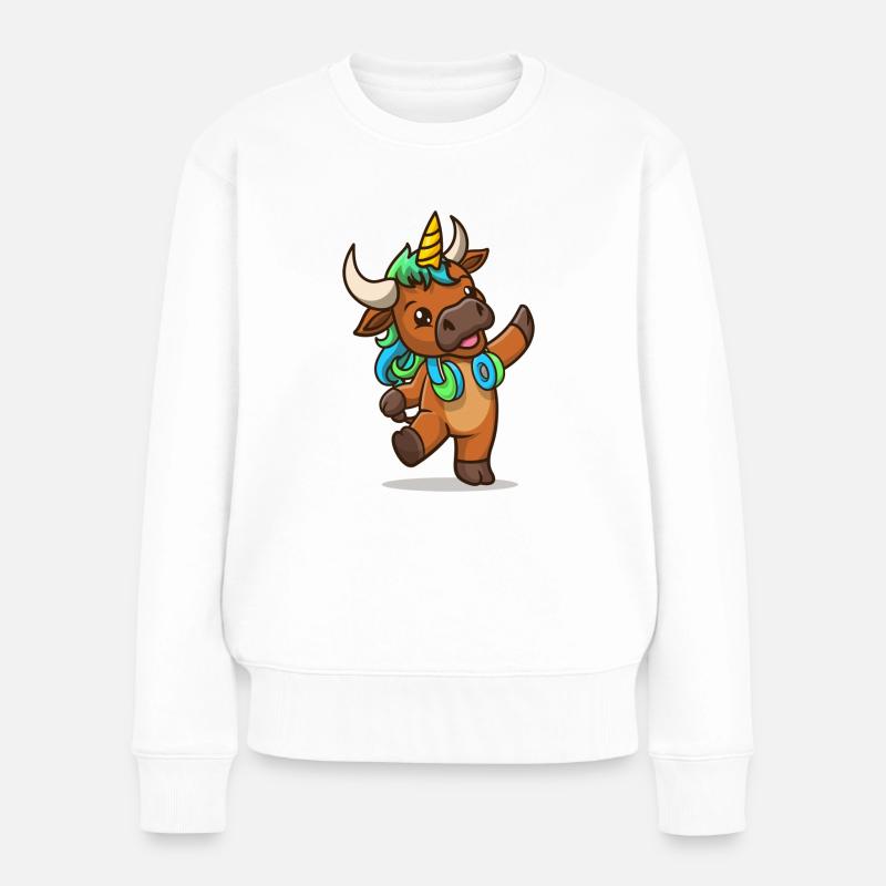 Cartoon-Stier mit Einhorn - Frauen Premium Bio Pullover - Weiß
