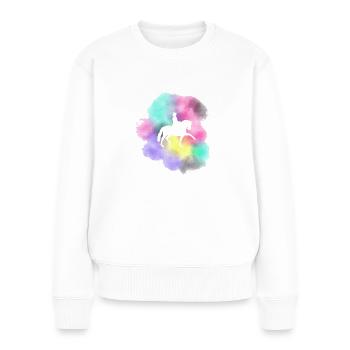 Farbklecks mit Dressurreiterin - Frauen Premium Bio Pullover - Weiß - Vorne - Julia (174cm)