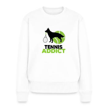 Tennis Tennismatch "Tennis & Hund" Tennissüchtig - Frauen Premium Bio Pullover - Weiß - Vorne - Julia (174cm)