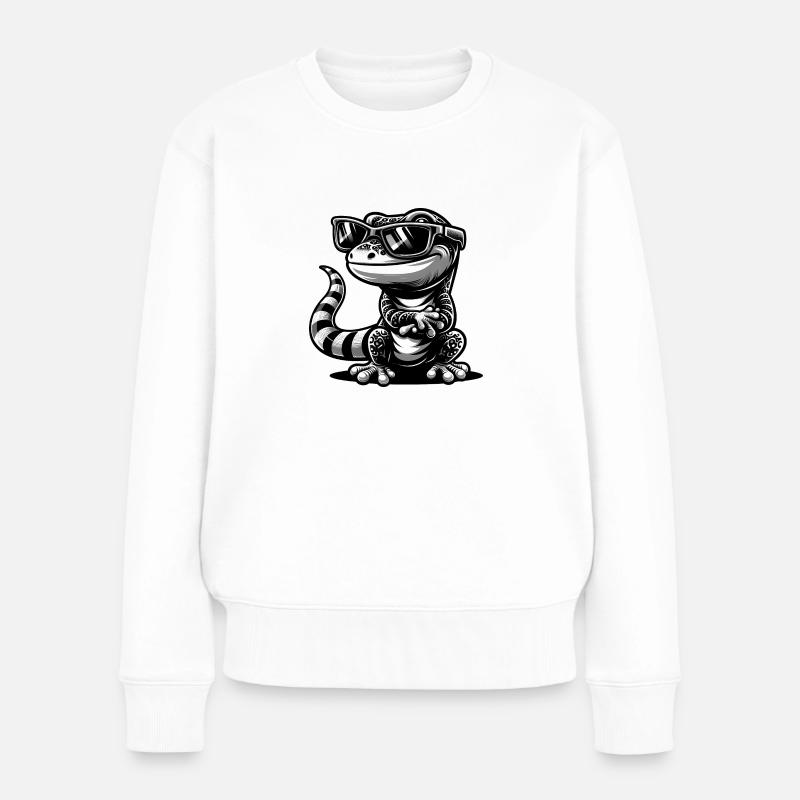 Gecko mit Sonnenbrille - Frauen Premium Bio Pullover - Weiß