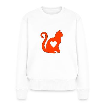 Orange Katze herz silhouette katzenlover black - Frauen Premium Bio Pullover - Weiß - Vorne - Julia (174cm)