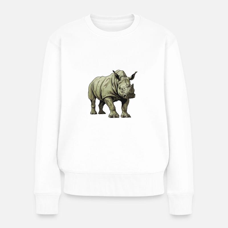 Nashorn Tier - Frauen Premium Bio Pullover - Weiß