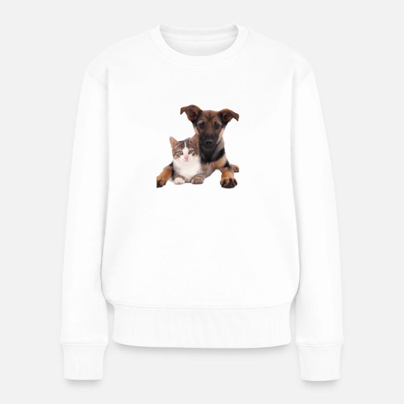 Süßes Hundebaby und Katzenbaby - Frauen Premium Bio Pullover - Weiß