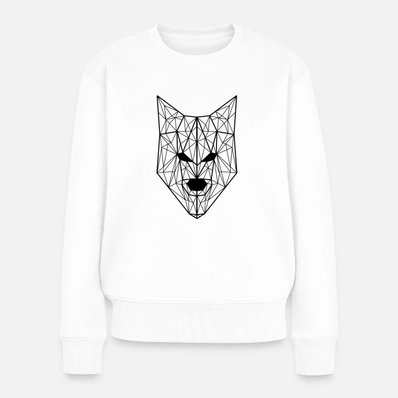 Wolf Geometric - Frauen Premium Bio Pullover - Weiß