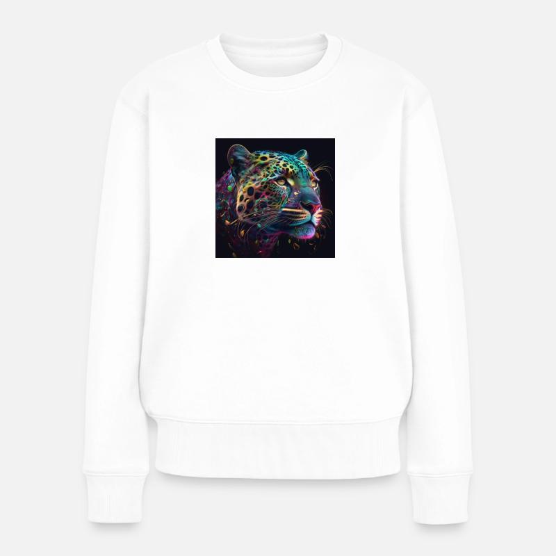 Farbiger Jaguar, einzigartiges Design - Frauen Premium Bio Pullover - Weiß