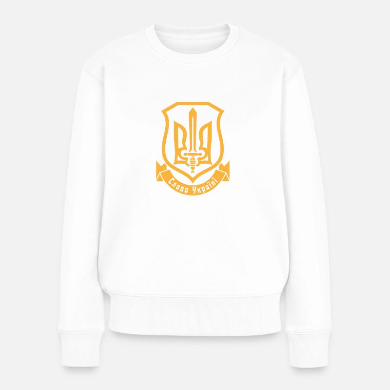 Ukraine Wappen Ukrainisch Kiew Trysub Flagge - Frauen Premium Bio Pullover - Weiß