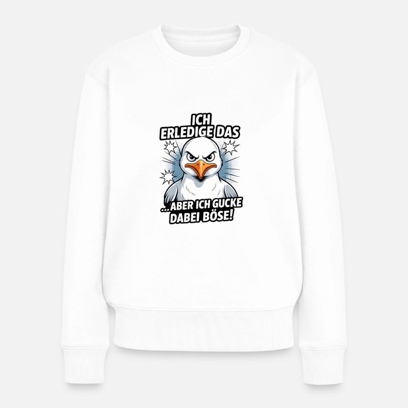 Ich mach das aber ich gucke dabei böse Möwe - Frauen Premium Bio Pullover - Weiß