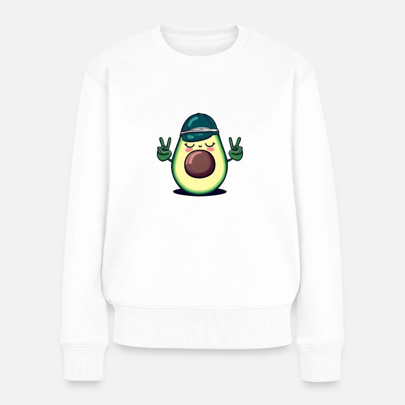 Hippie-Avocado mit Basecap - Coole Peace-Design - Frauen Premium Bio Pullover - Weiß