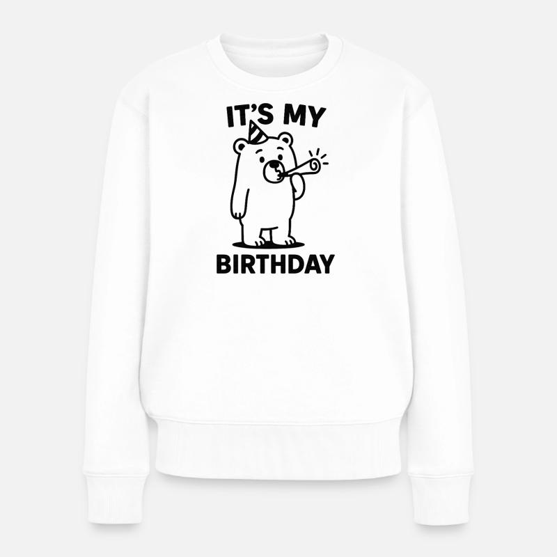 Geburtstagsbär mit Partyhorn - Frauen Premium Bio Pullover - Weiß