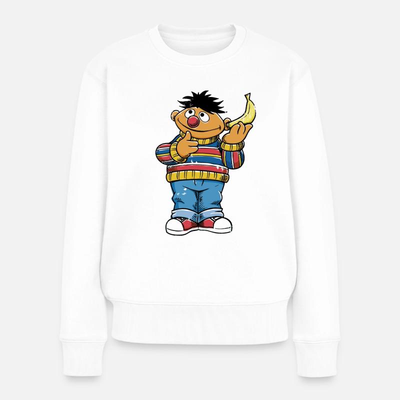 Sesamstraße Ernie mit Banane Pose - Frauen Premium Bio Pullover - Weiß