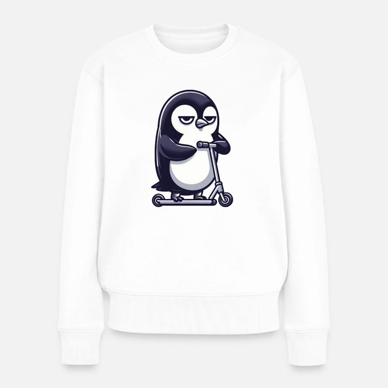 Lustiger Pinguin mit Roller Skaten Comic - Frauen Premium Bio Pullover - Weiß