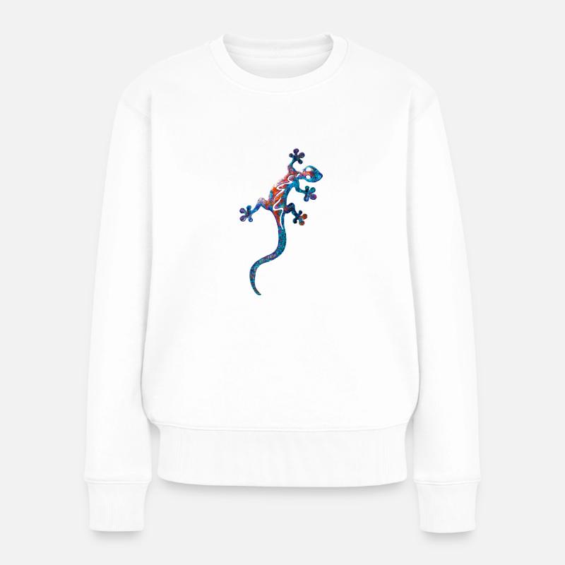 Echse in Blau - Frauen Premium Bio Pullover - Weiß