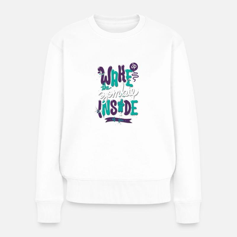 Wake up - Zombie inside - Frauen Premium Bio Pullover - Weiß