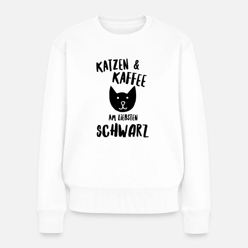 Katzen und Kaffee schwarz - Frauen Premium Bio Pullover - Weiß