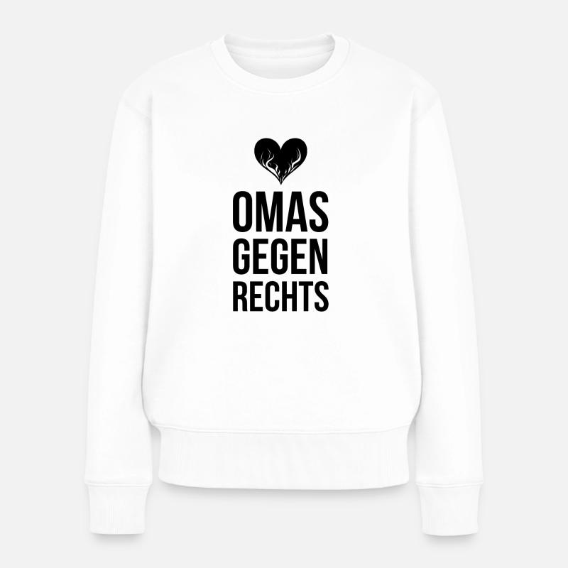 OMAS GEGEN RECHTS mit brennendem Herz - Frauen Premium Bio Pullover - Weiß