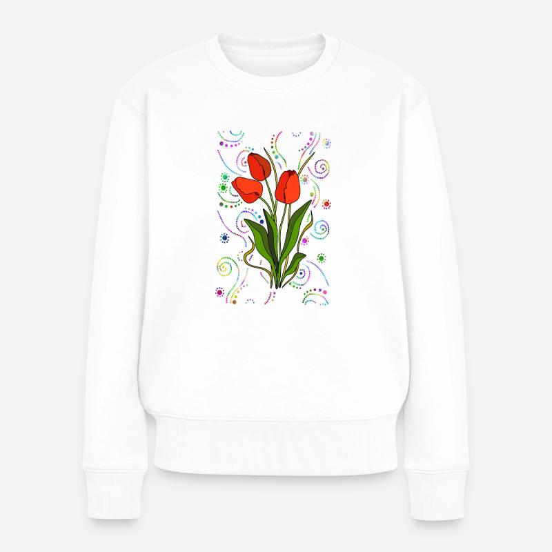 Blumen - Frauen Premium Bio Pullover - Weiß