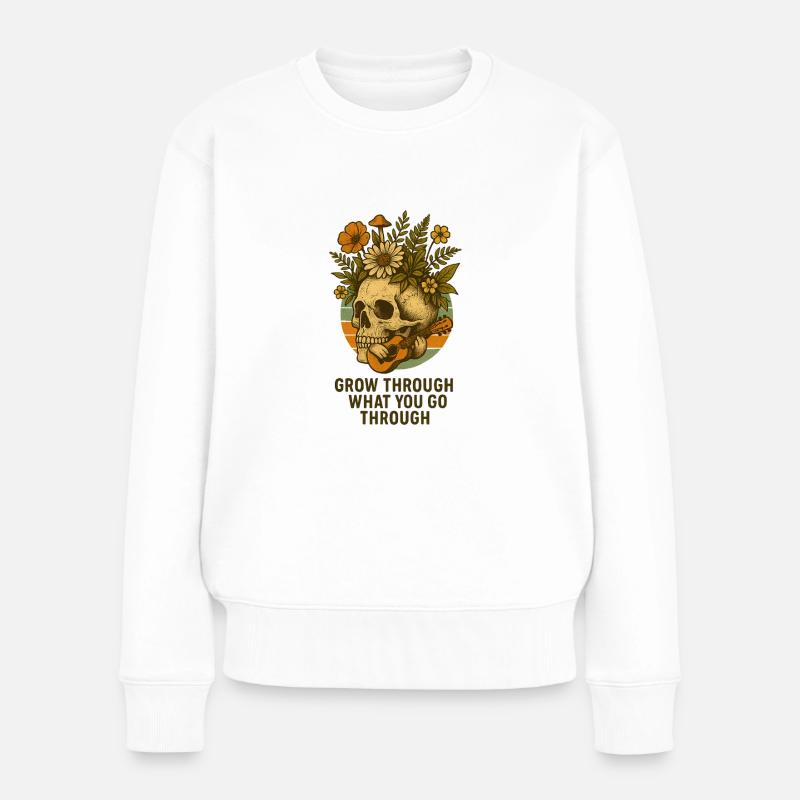 Grow Through What You Go Through – Botanical Skull - Frauen Premium Bio Pullover - Weiß