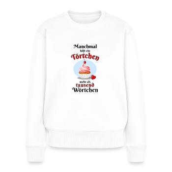 Ein Törtchen hilfe - Frauen Premium Bio Pullover - Weiß - Vorne - Julia (174cm)