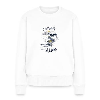 Le surf me rend vivant - Pull Premium bio Femme - blanc - Devant - Julia (174cm)