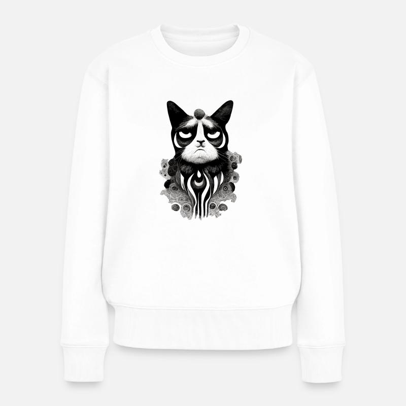 Sitzerkatze 006 - Frauen Premium Bio Pullover - Weiß