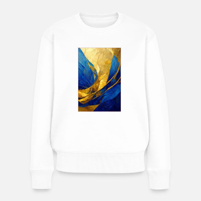 Abstract Painting in Blue and Gold - Frauen Premium Bio Pullover - Weiß