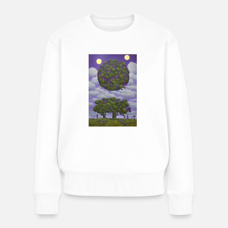 Baum und Mond - Frauen Premium Bio Pullover - Weiß