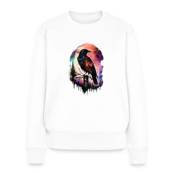 Rabe Wasserfarbe Wald Tier Berge Vogel Poster - Frauen Premium Bio Pullover - Weiß - Vorne - Julia (174cm)
