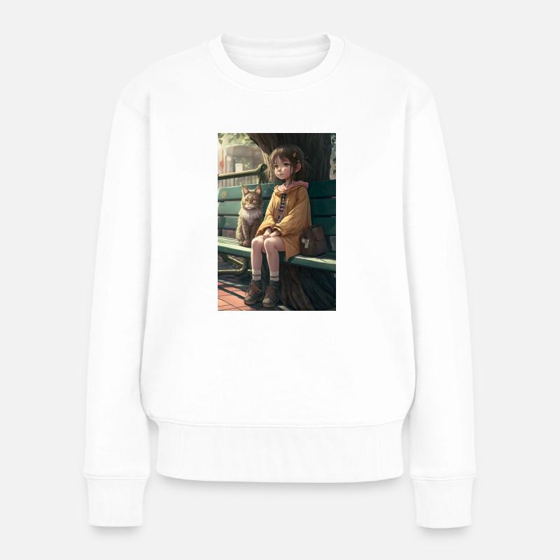 Manga Mädchen Katze Geschenk - Frauen Premium Bio Pullover - Weiß