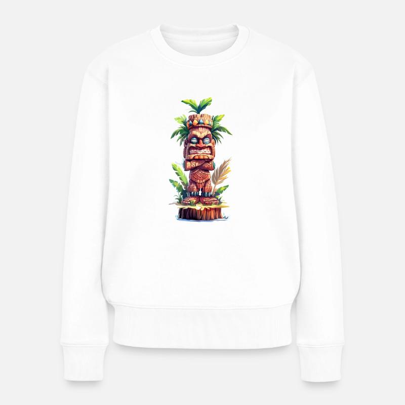 Tiki Statue - Frauen Premium Bio Pullover - Weiß