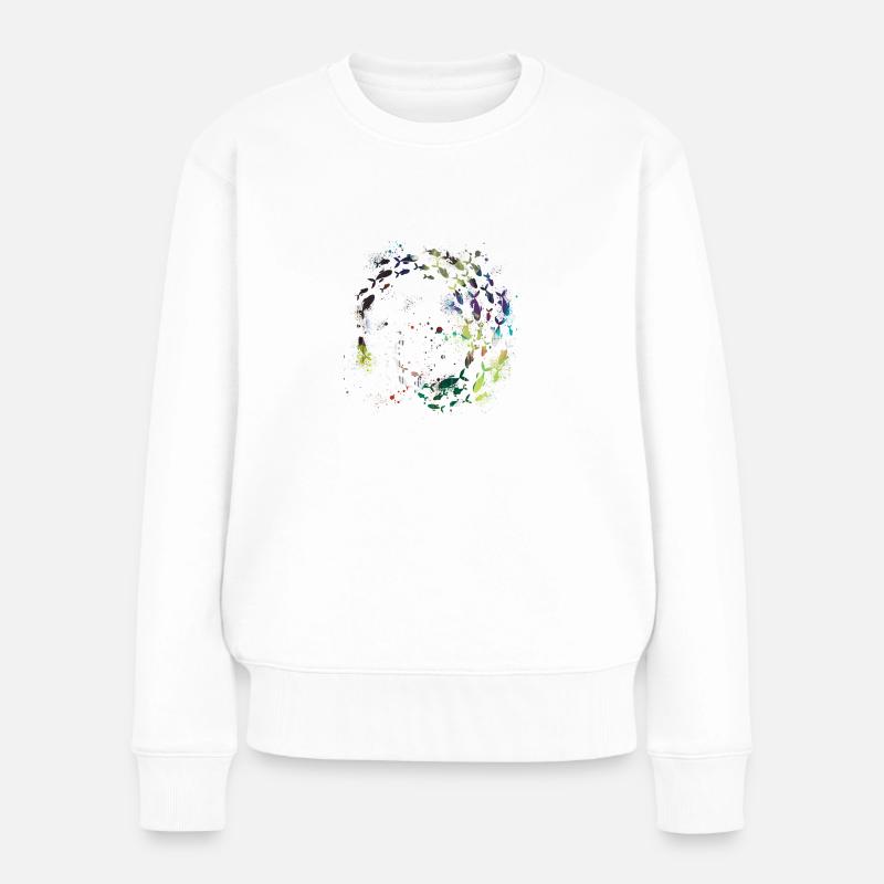 fischschwarm,fische,malerei,bunt,graffiti - Frauen Premium Bio Pullover - Weiß