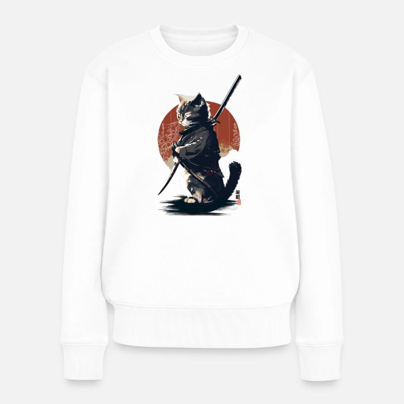 Kawaii Neko Samurai : chat samouraï - Pull Premium bio Femme - blanc