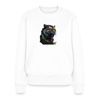 Wunderschöner Steampunk Tiger - Frauen Premium Bio Pullover - Weiß - Vorne - Julia (174cm)