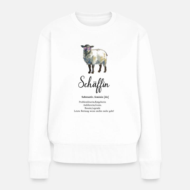 Chefin Schäffin Schaf Lustige Sprüche Humor - Frauen Premium Bio Pullover - Weiß
