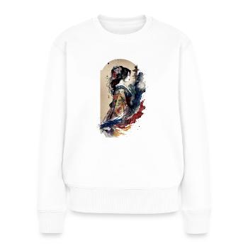Geisha Aquarell Meer Wellen Asiatische Kunst Frau - Frauen Premium Bio Pullover - Weiß - Vorne - Julia (174cm)