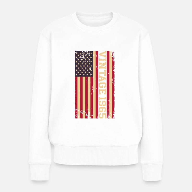 Vintage, 1965, Drapeau américain - Pull Premium bio Femme - blanc