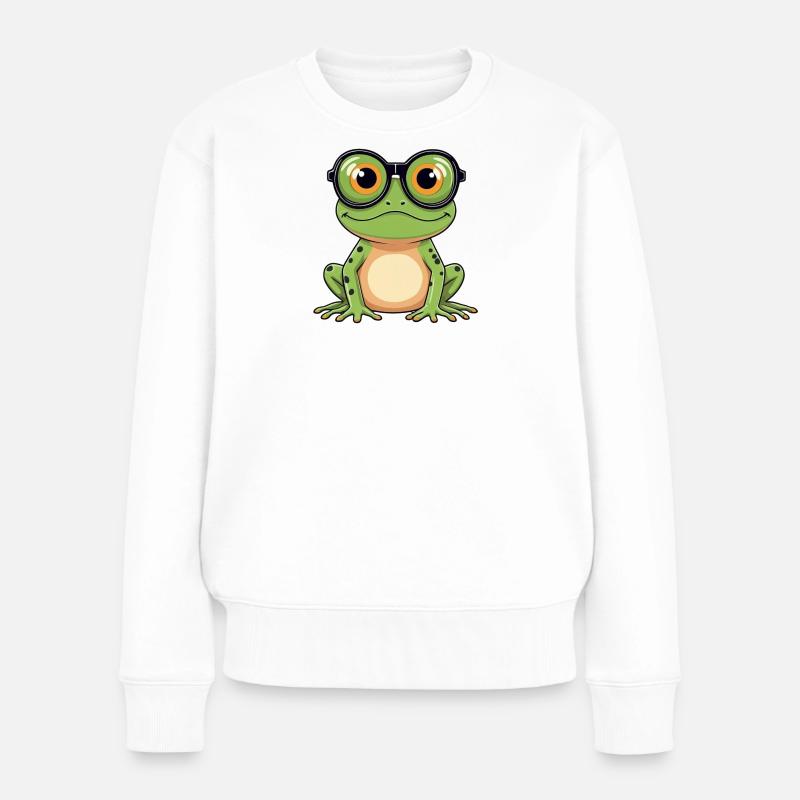 Frosch mit Brille - Frauen Premium Bio Pullover - Weiß