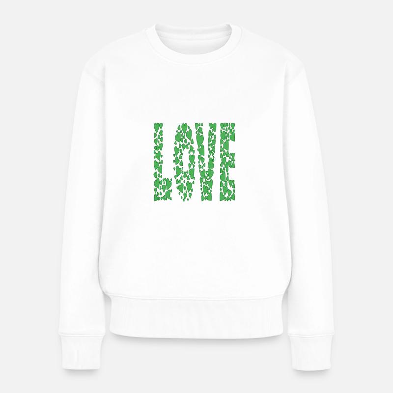 grün-Herzen-LOVE - Frauen Premium Bio Pullover - Weiß