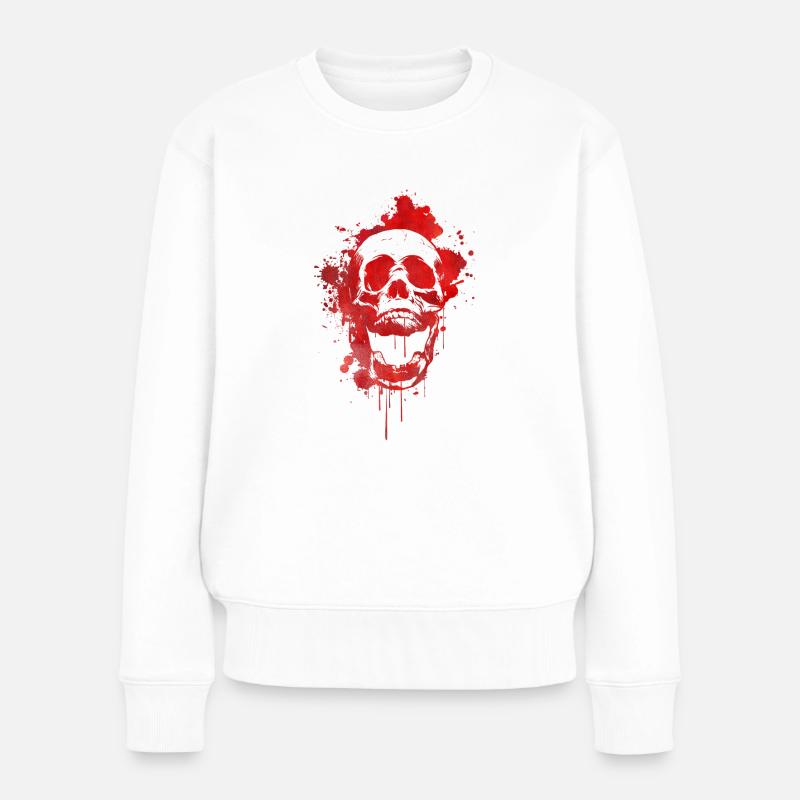 Crâne d'éclaboussure de sang / crâne de la mort - Pull Premium bio Femme - blanc