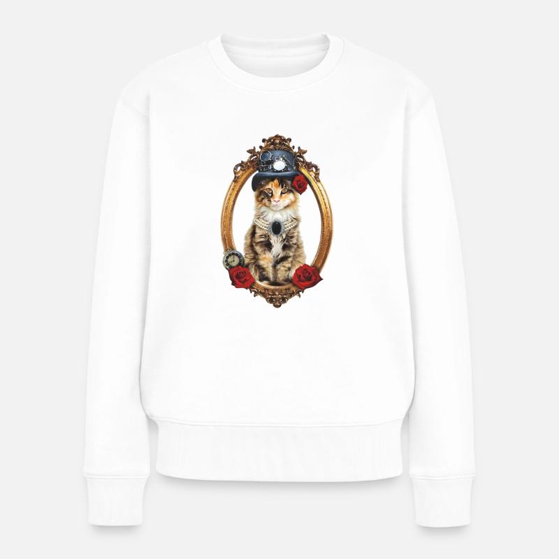Steampunk Katze - Frauen Premium Bio Pullover - Weiß
