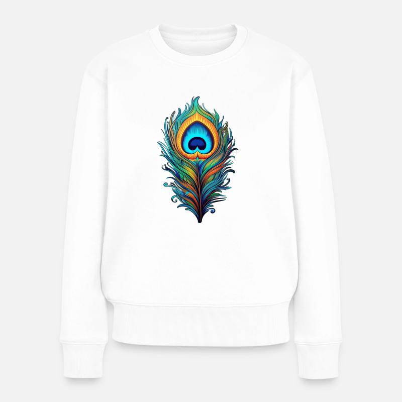Mystische Pfauenfeder - Frauen Premium Bio Pullover - Weiß
