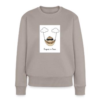 Sloth Design – Progrès dans la paix Motif chillig ! - Pull Premium bio Femme - taupe - Devant - Julia (174cm)