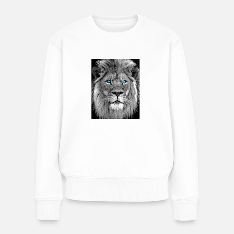LÖWE MIT BLAUE AUGEN - Frauen Premium Bio Pullover - Weiß