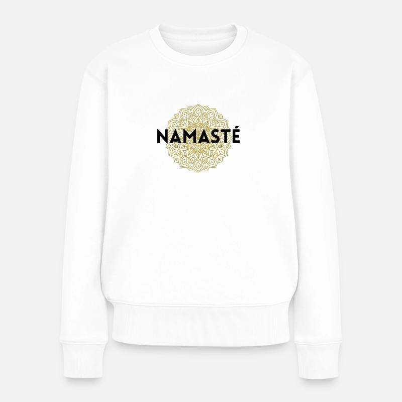 Namaste Mandala Gold - Frauen Premium Bio Pullover - Weiß
