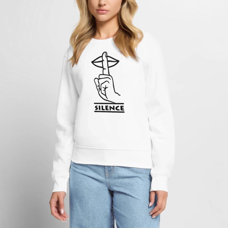 Main avec doigt silence geste de la main 'SILENCE' Pull Premium bio Femme