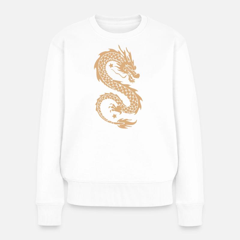 Goldene Himmelsdrachen-Silhouette - Frauen Premium Bio Pullover - Weiß