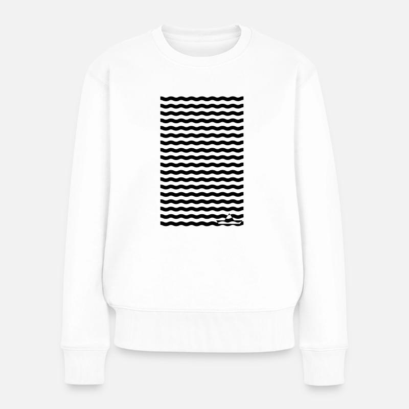 Wellen mit Boot - Frauen Premium Bio Pullover - Weiß