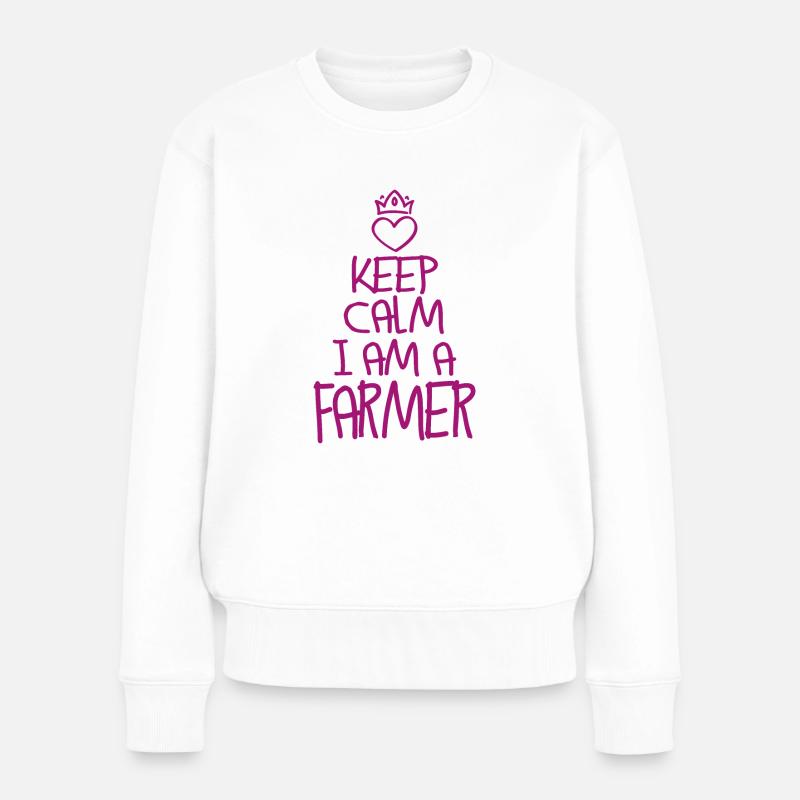 Keep Calm Landwirt cool Geschenk Bauer - Frauen Premium Bio Pullover - Weiß