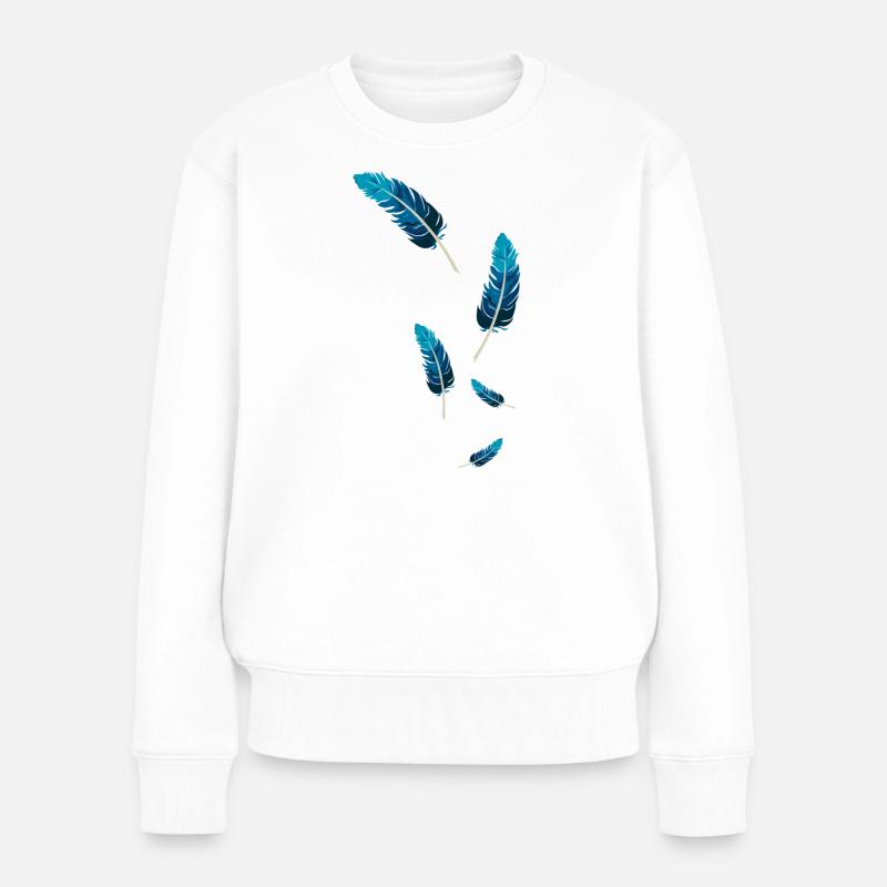 Blaue Federn - Frauen Premium Bio Pullover - Weiß